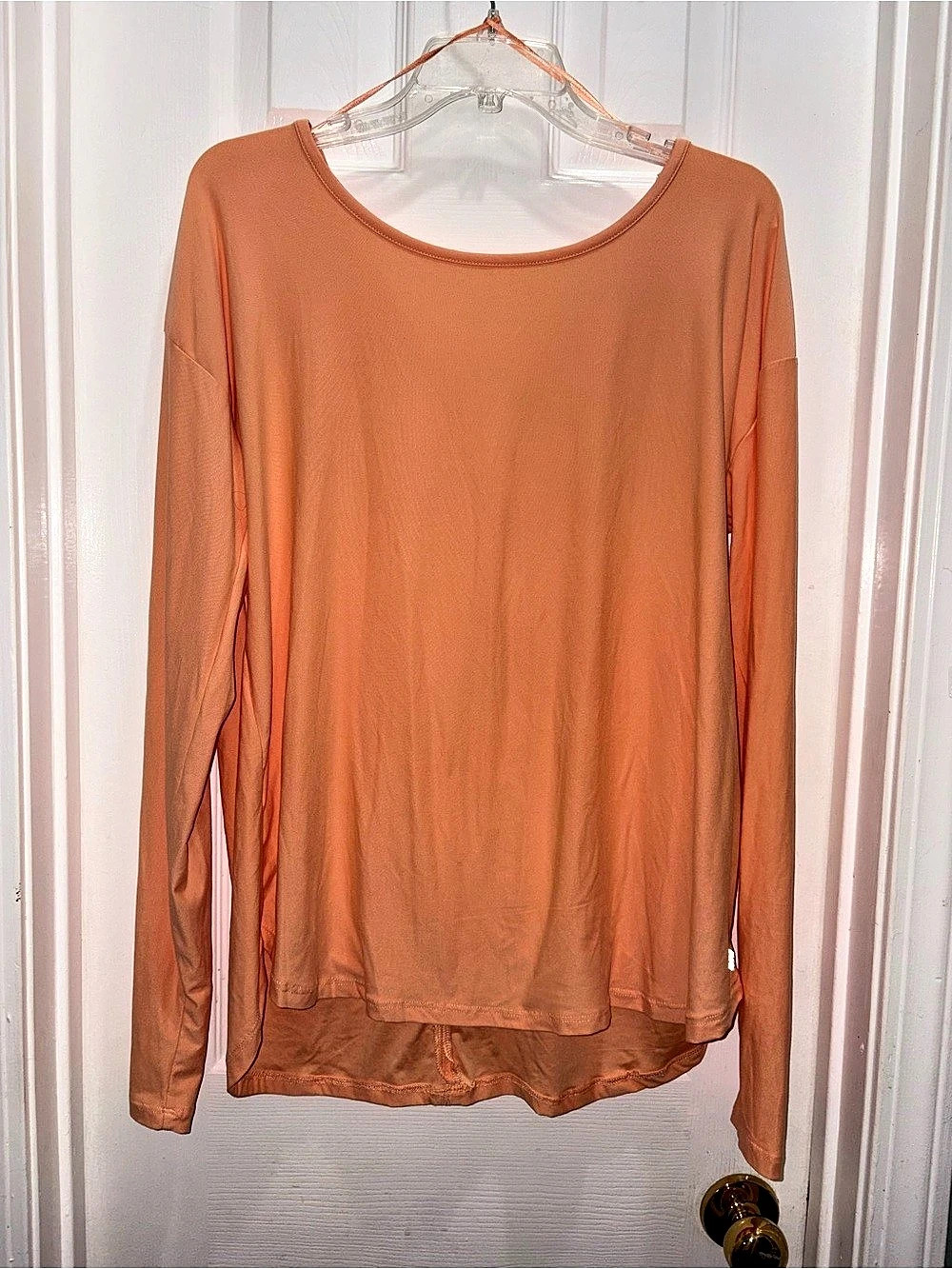 ZELOS Long Sleeve Split Neck Top in Orange